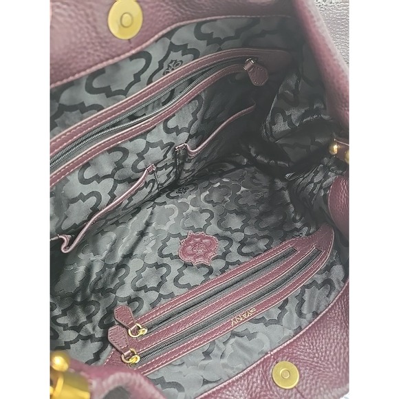 OrYANY Leather Hobo Bag Purse Dk Brown/Burgundy Gold Hardware Expandable Exc - Picture 5 of 7